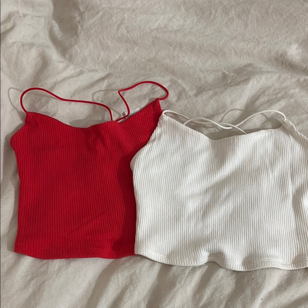 Garage Red and White Fitted Crop Camisoles